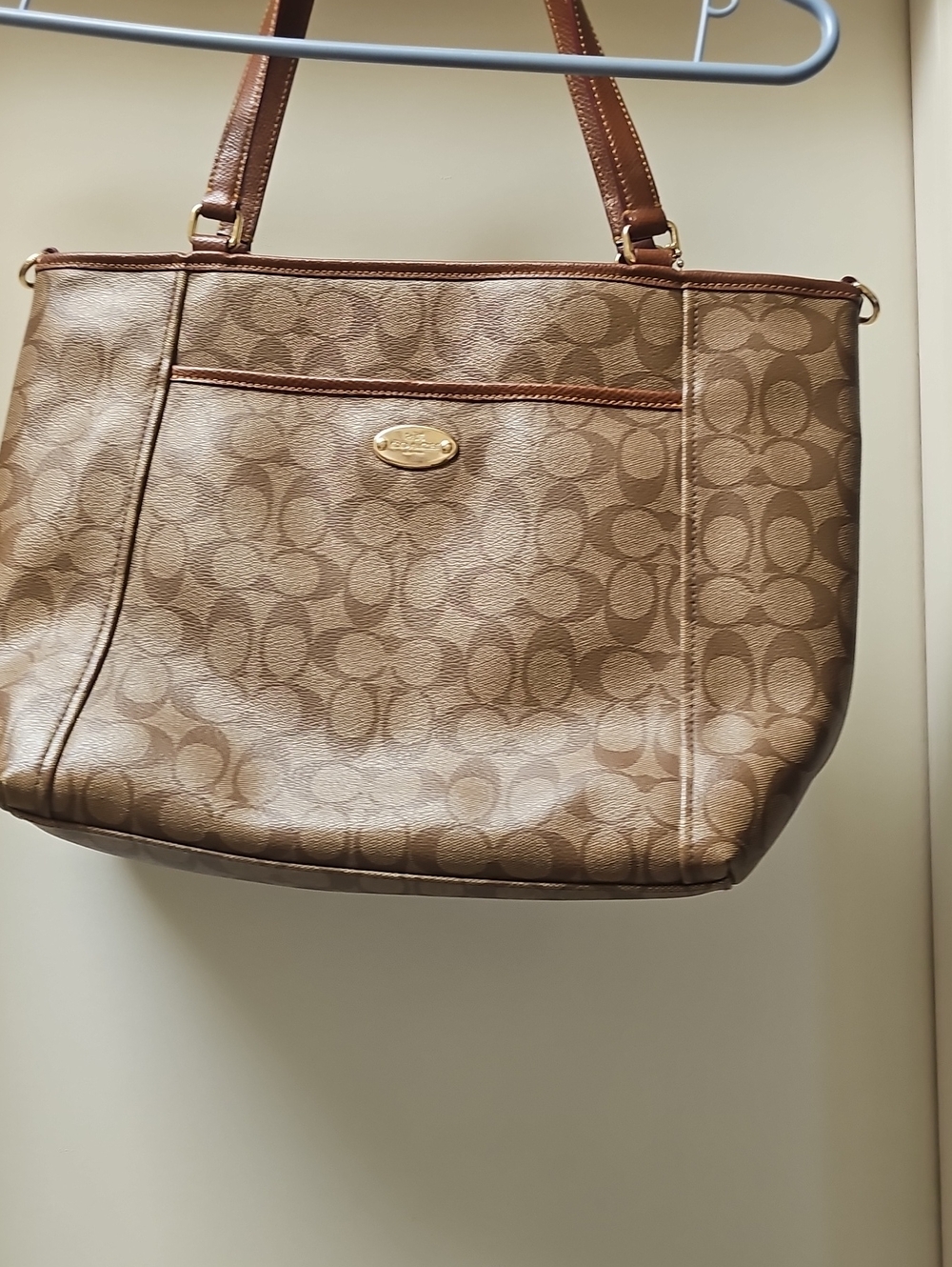 Coach Brown/Khaki Signature Shoulder Tote
